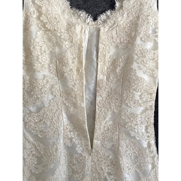 VTG Bridal Dress Wiggle Brocade Lace Cream Ivory Rehearsal Prom Sophia Loren XS - Picture 9 of 16